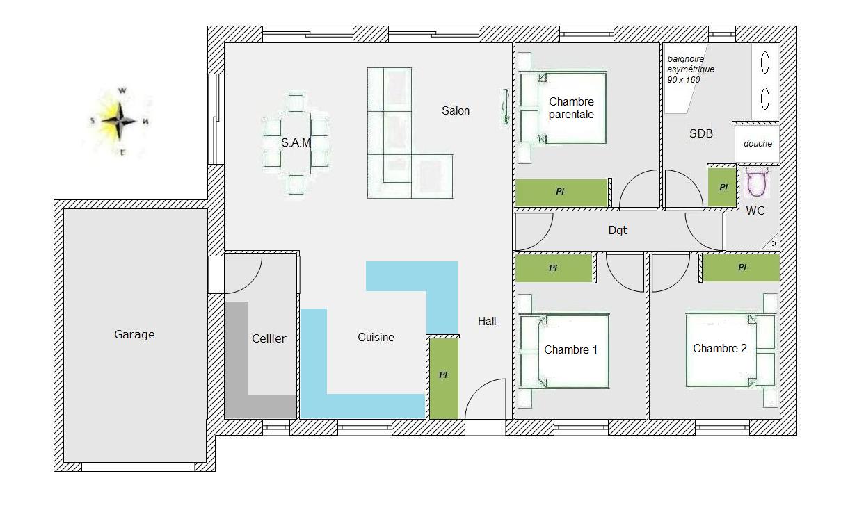 plan maison 95m2 3 chambres