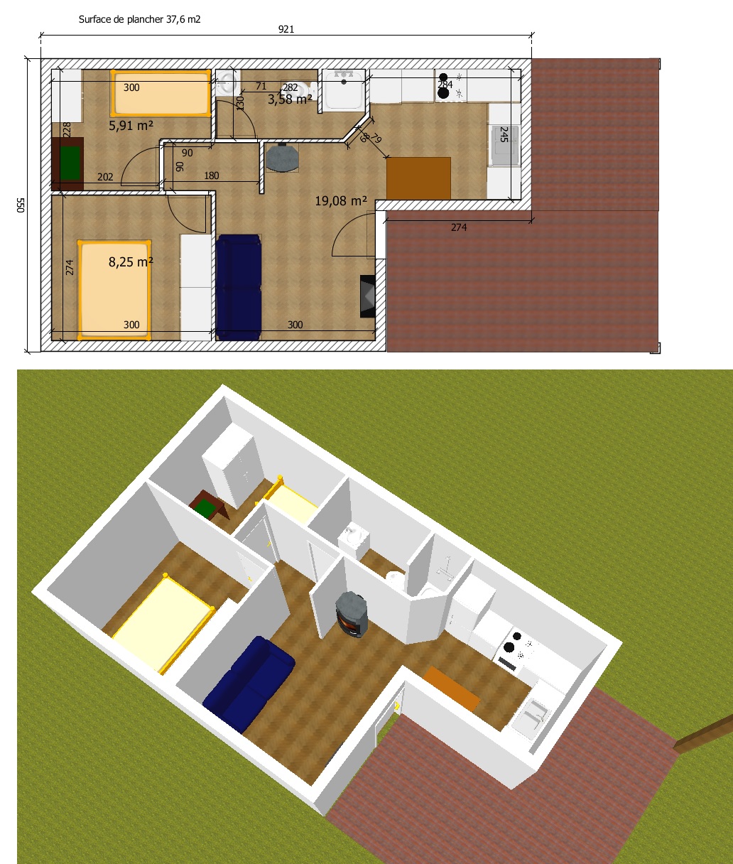 plan maison 40m2
