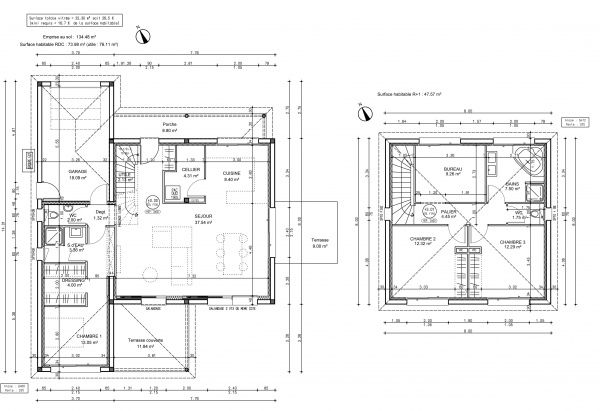 plan de maison avec un etage