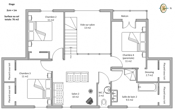 plan de maison étage 100m2