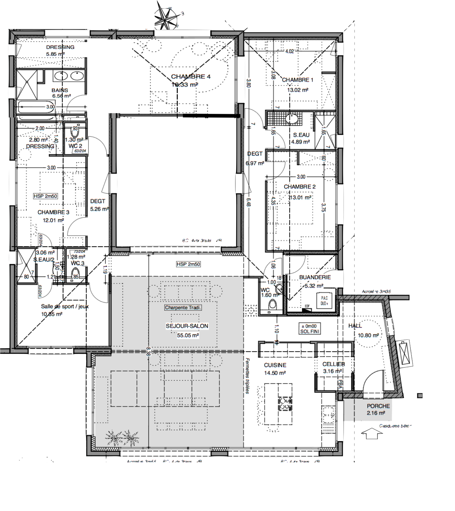 plan maison plain pied 4 chambres 200m2