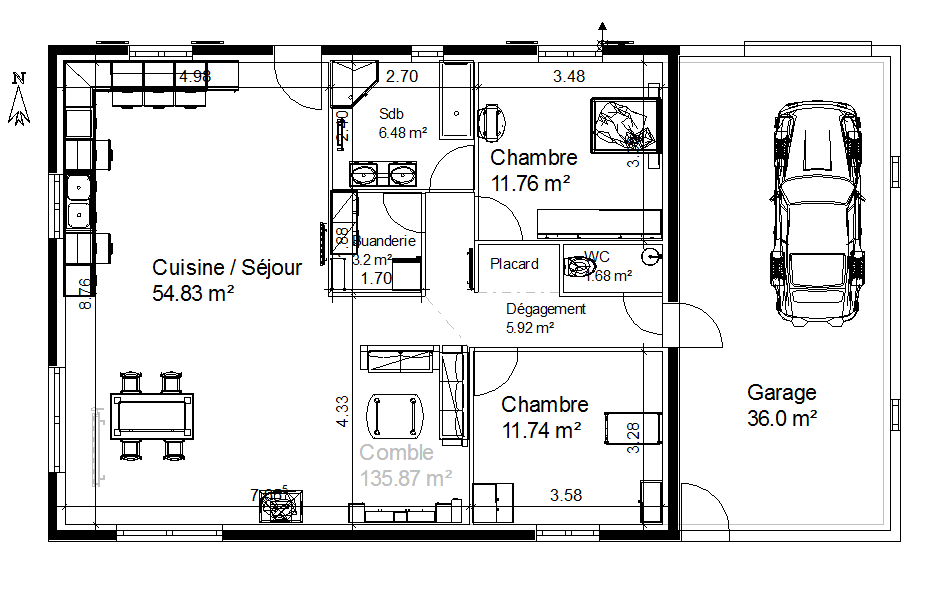 plan de maison 70 m