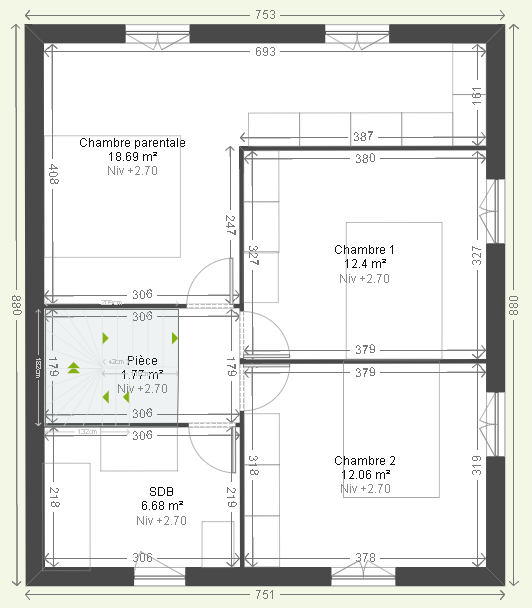 plan de maison étage 90m2