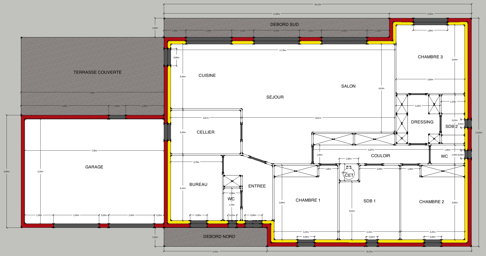 plan maison 4 chambres 150m2