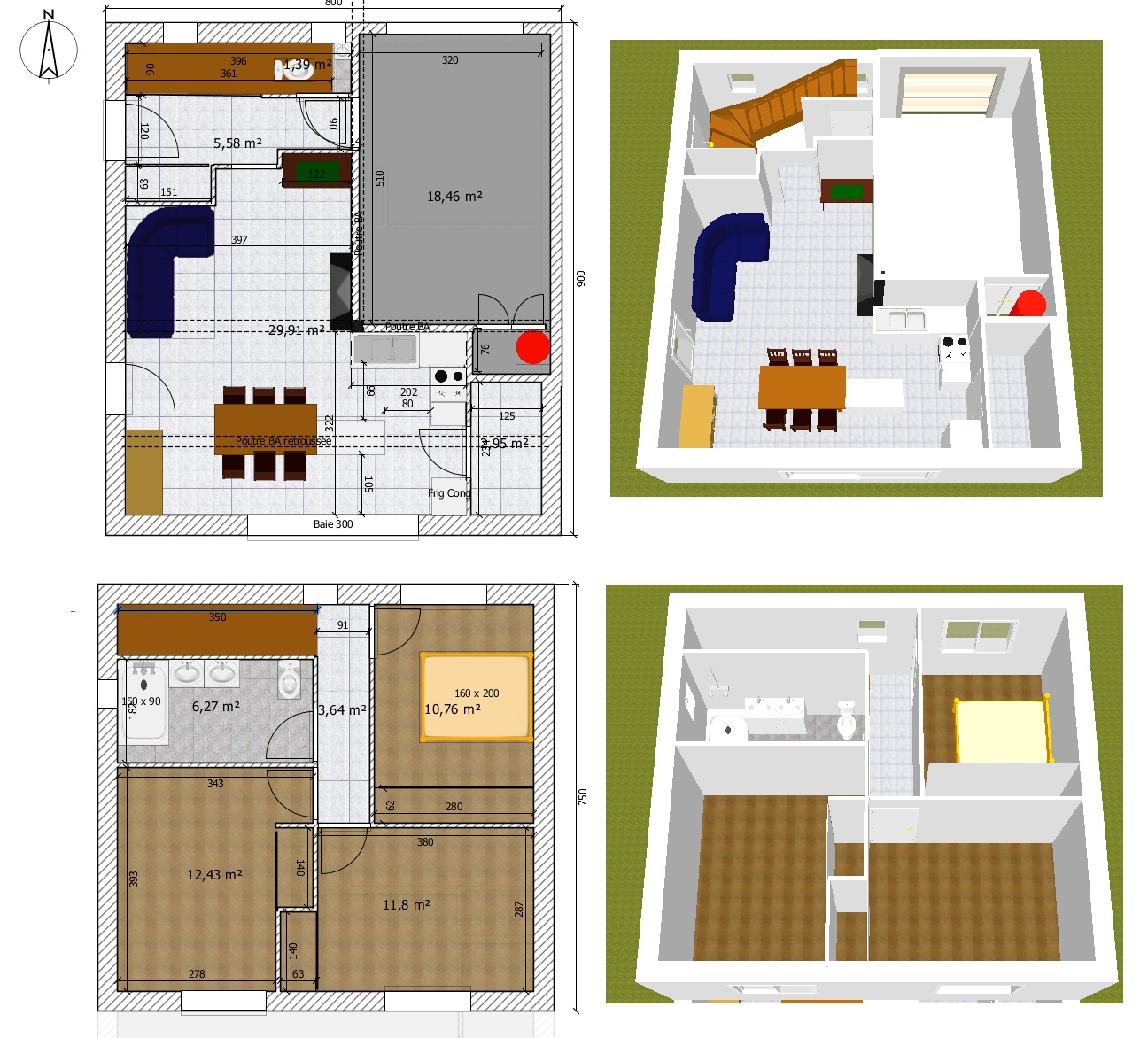  plan  maison  8x9