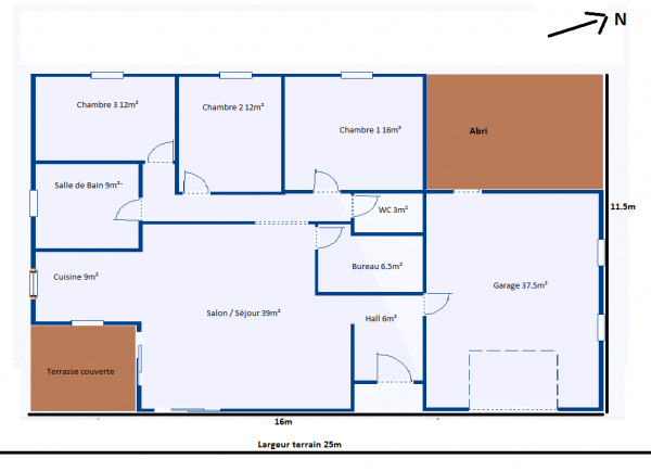 plan maison rectangulaire 120m2