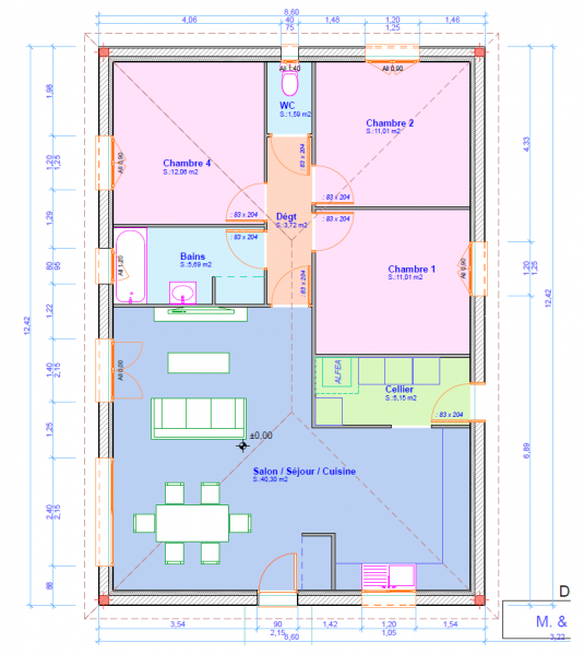 plan maison 90 m