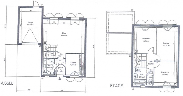 plan maison a etage 95 m2