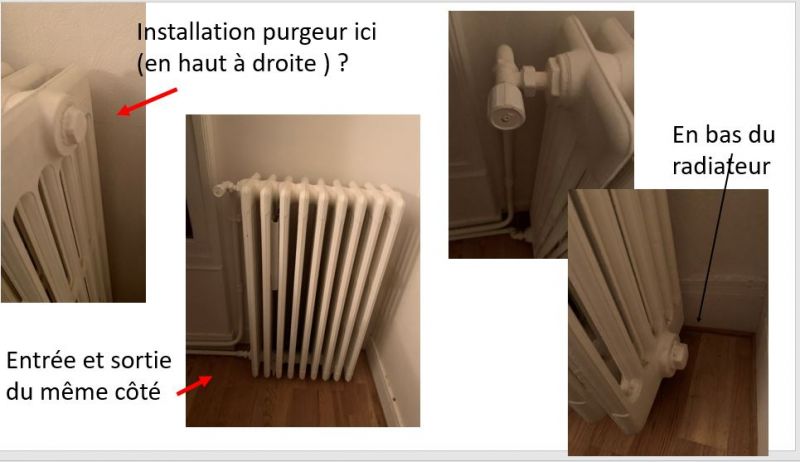 Problème purge radiateur en fonte - pas de purge - arrivée et sortie en bas  - 19 messages