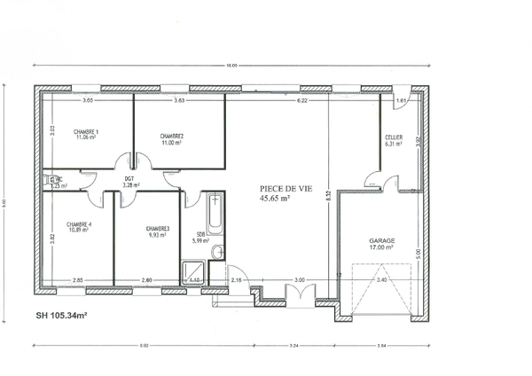 plan maison rectangulaire 4 chambres