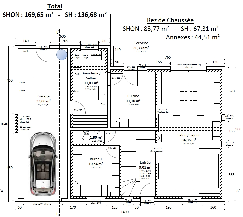 plan de maison r+1 avec garage