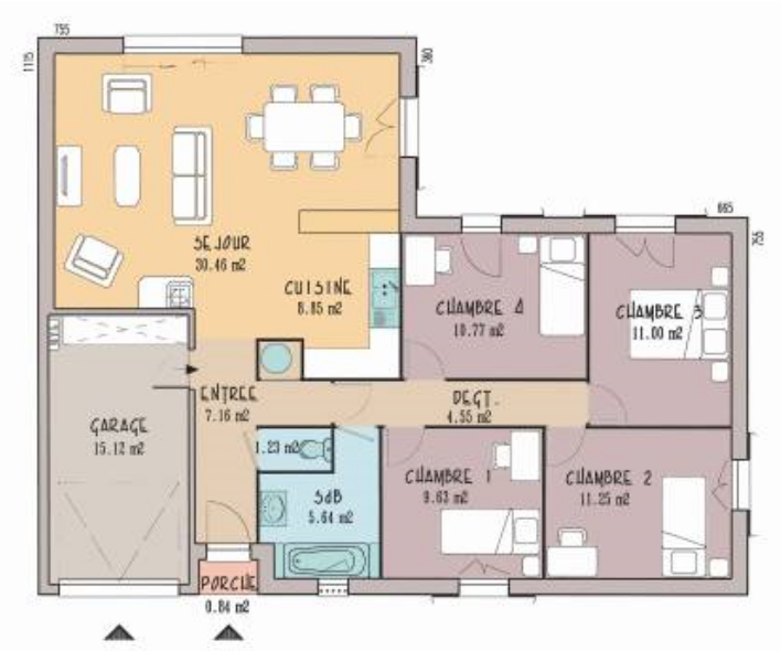 plan maison 3 chambres garage