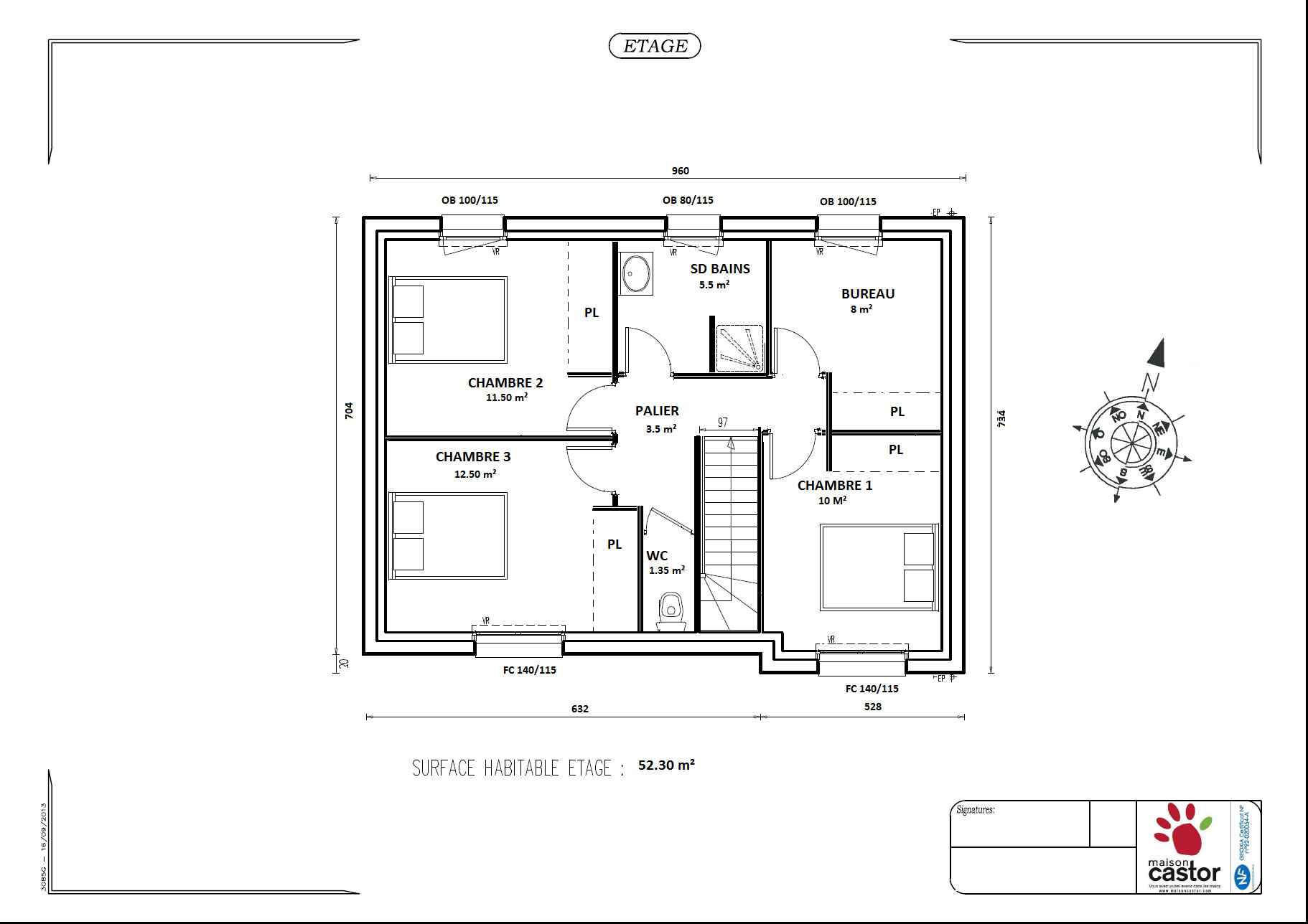 plan maison r+1 3 chambres