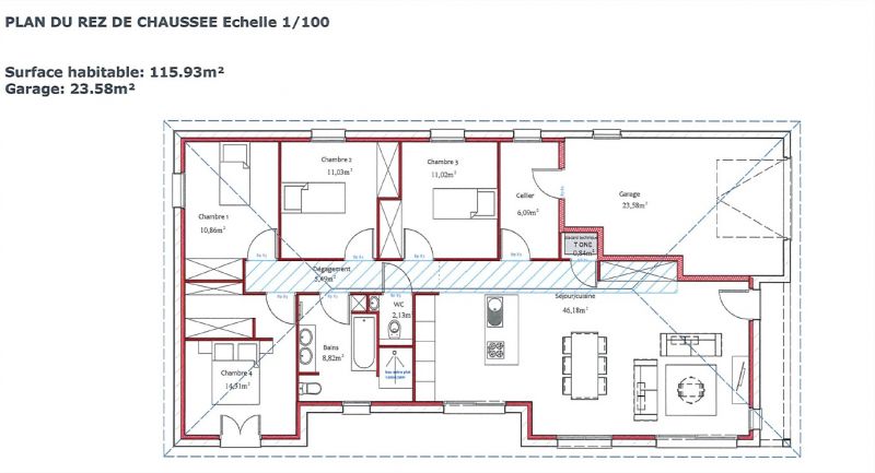 plan de maison 115 m2