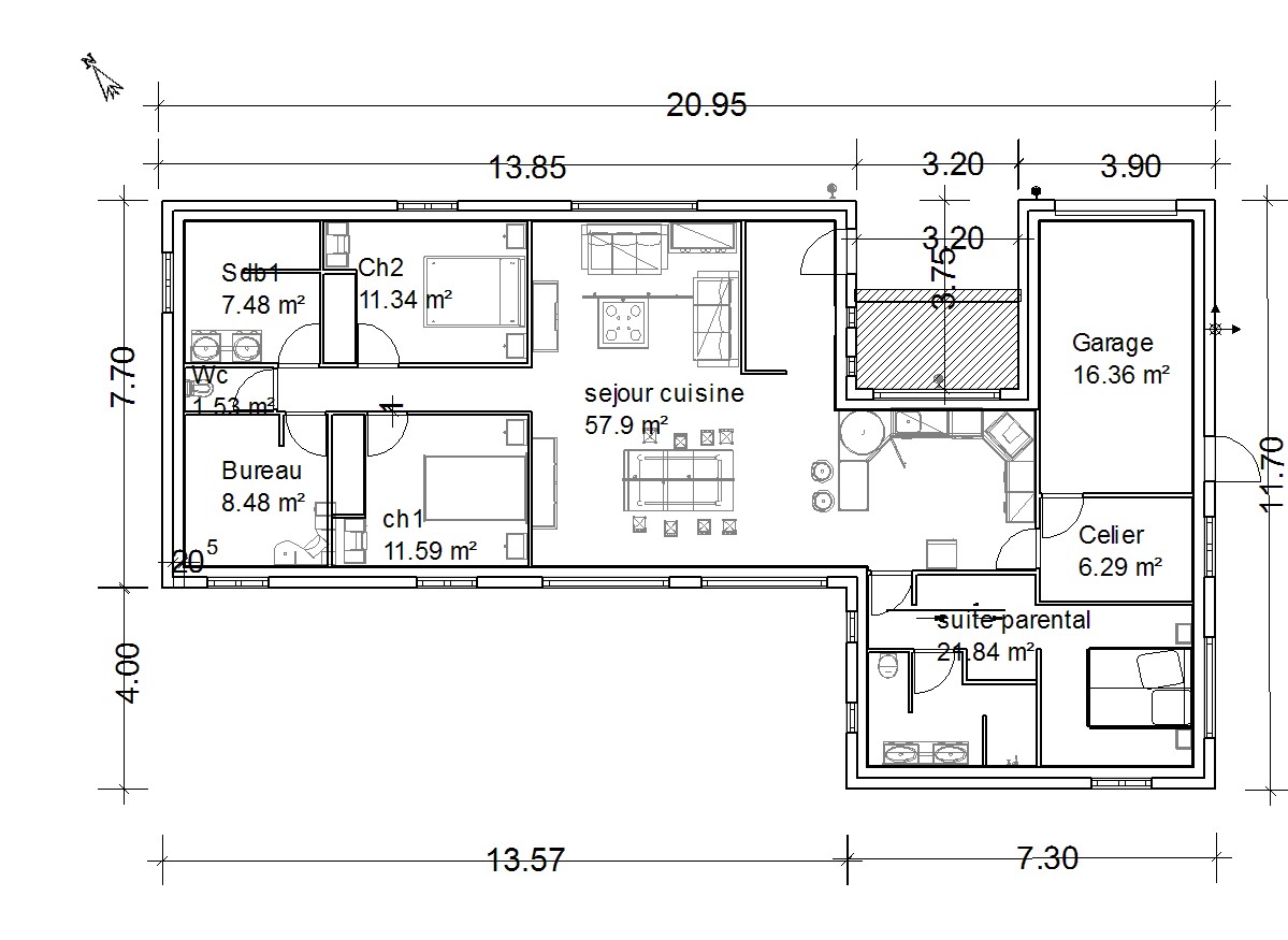 plan maison 6 metre de large
