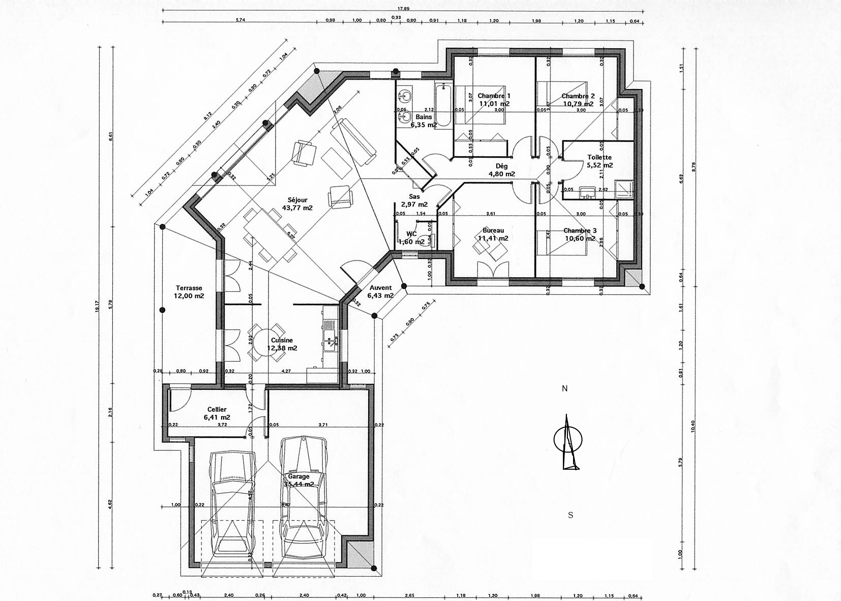 plan maison plain pied en v